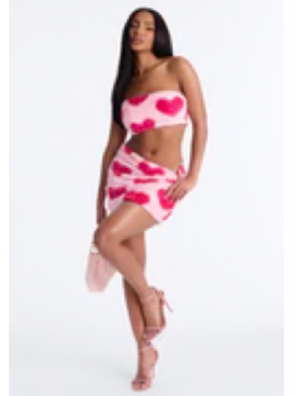 Fashion Nova Pink Faux Fur heart mini skirt set